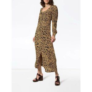 GANNI Goldstone Floral Print Crepe Maxi Dress Black/Yellow Size 38 6 EUC Shirt